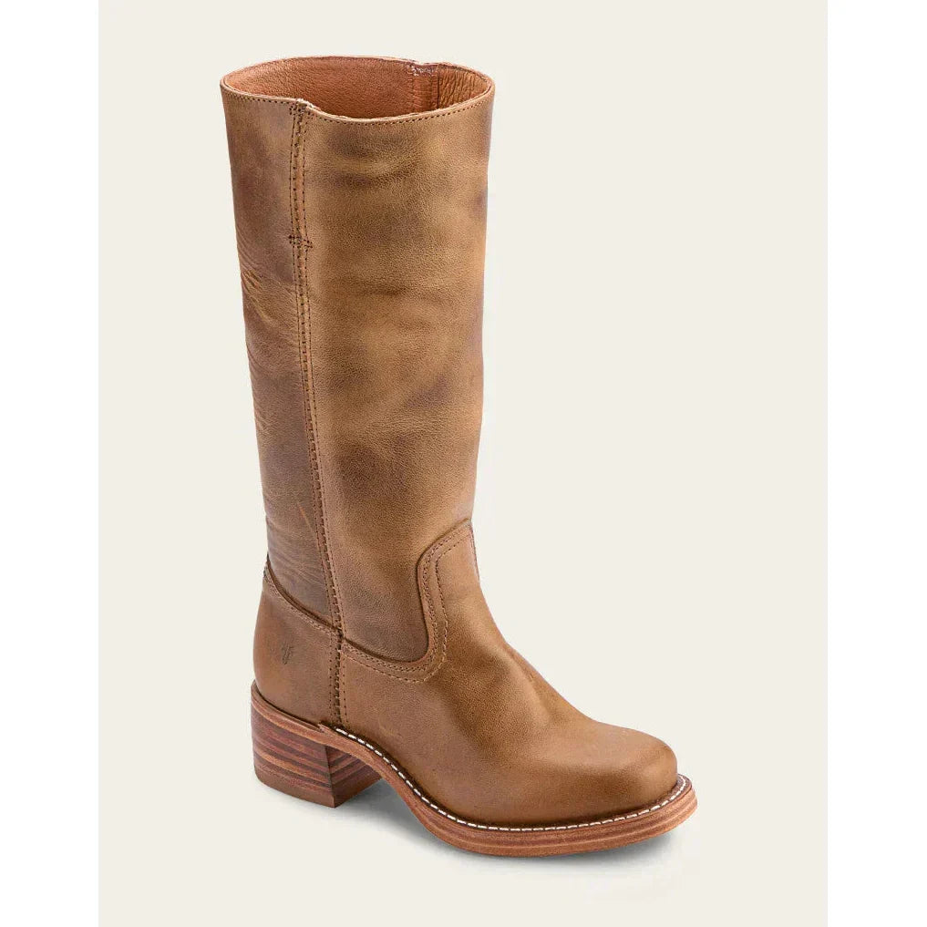 Stivali alti da cowboy in pelle da donna – stile punta tonda con tacco a blocco
