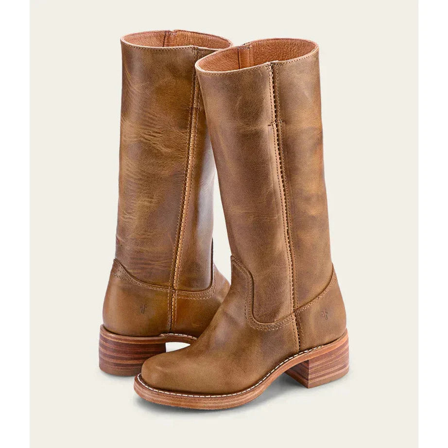 Stivali alti da cowboy in pelle da donna – stile punta tonda con tacco a blocco
