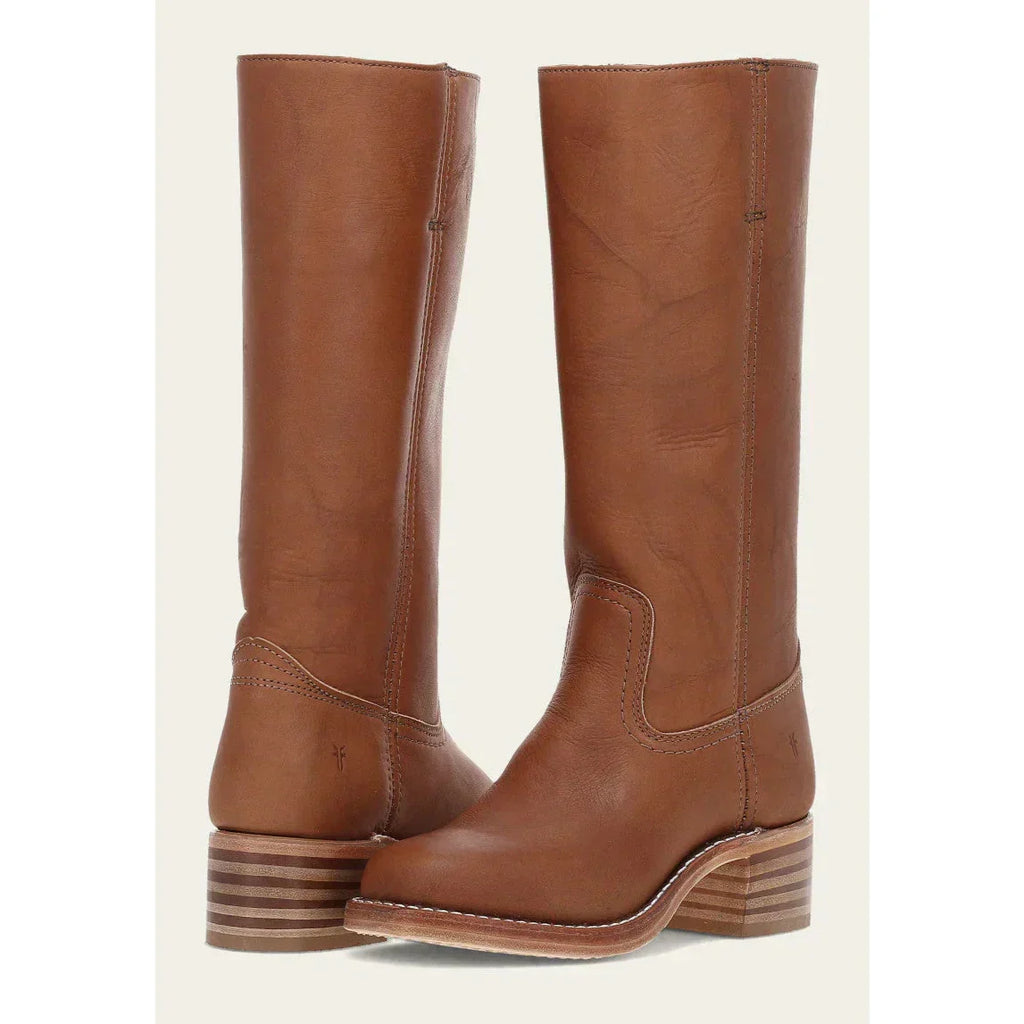 Stivali alti da cowboy in pelle da donna – stile punta tonda con tacco a blocco