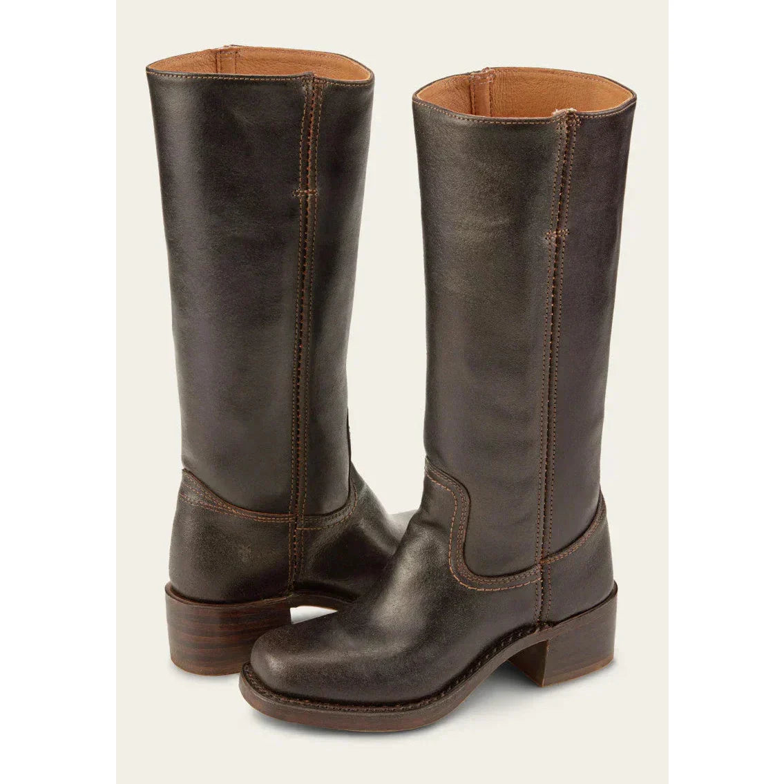 Stivali alti da cowboy in pelle da donna – stile punta tonda con tacco a blocco