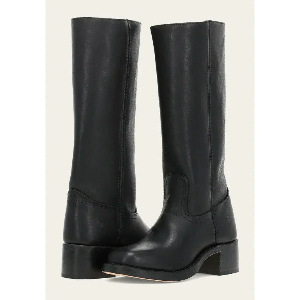 Stivali alti da cowboy in pelle da donna – stile punta tonda con tacco a blocco