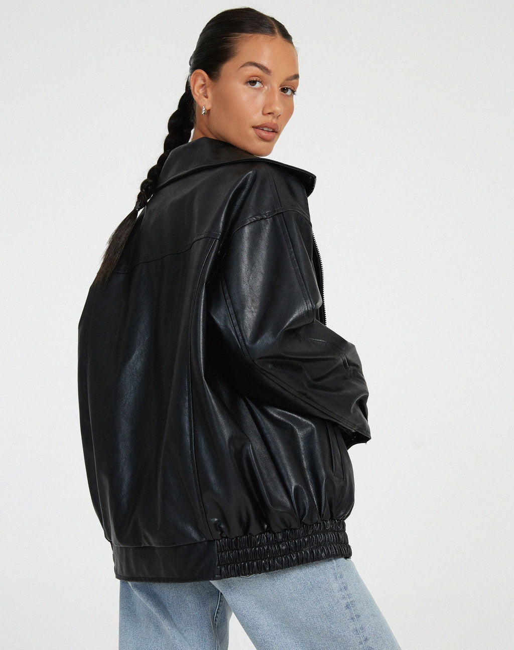 Giacca donna elegante con zip oversize in ecopelle