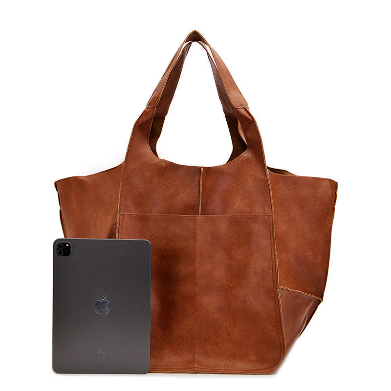 Women's Oversized Vintage Crossbody Bag – Leather Effect and Large Size