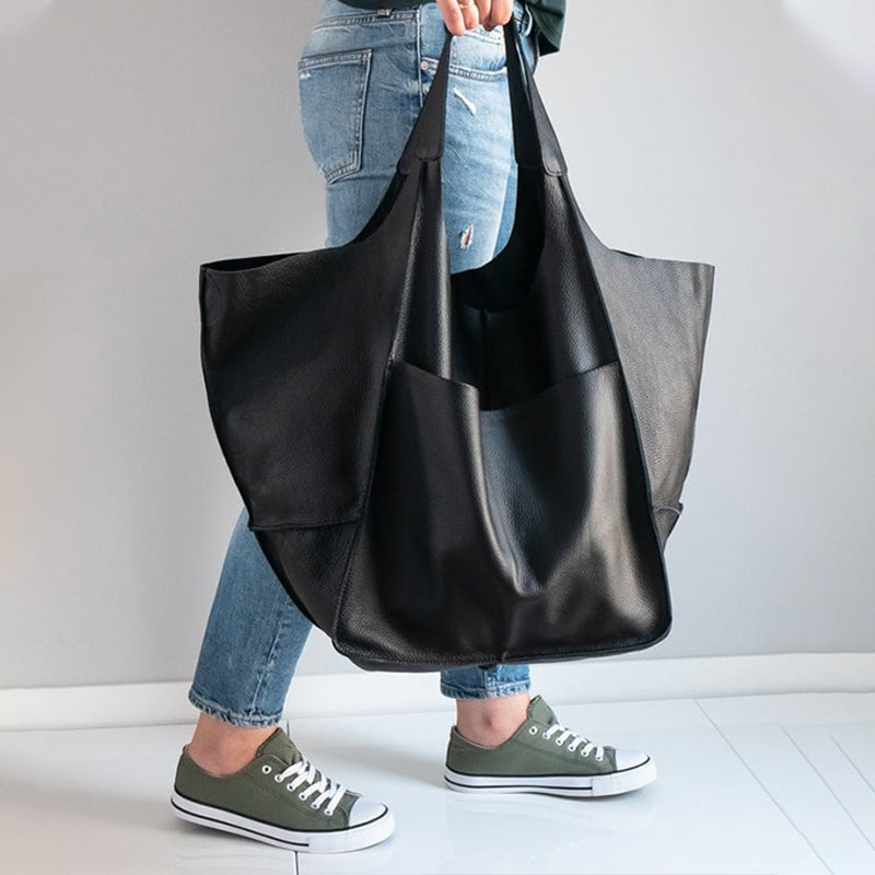 Women's Oversized Vintage Crossbody Bag – Leather Effect and Large Size
