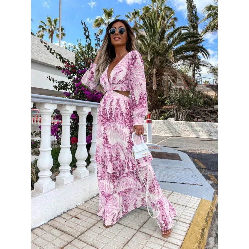 Abito maxi da donna con maniche lunghe e cut-out - Audace ed elegante