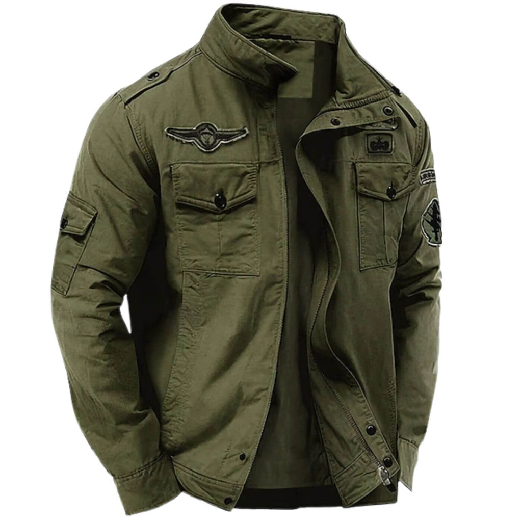 Giacca cargo strutturata premium da uomo – Giacca militare in cotone con collo alto