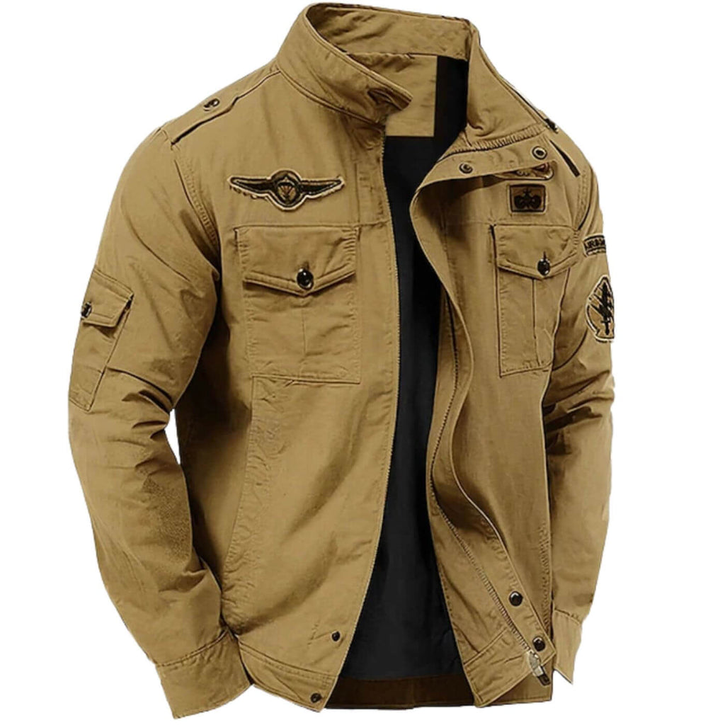 Giacca cargo strutturata premium da uomo – Giacca militare in cotone con collo alto
