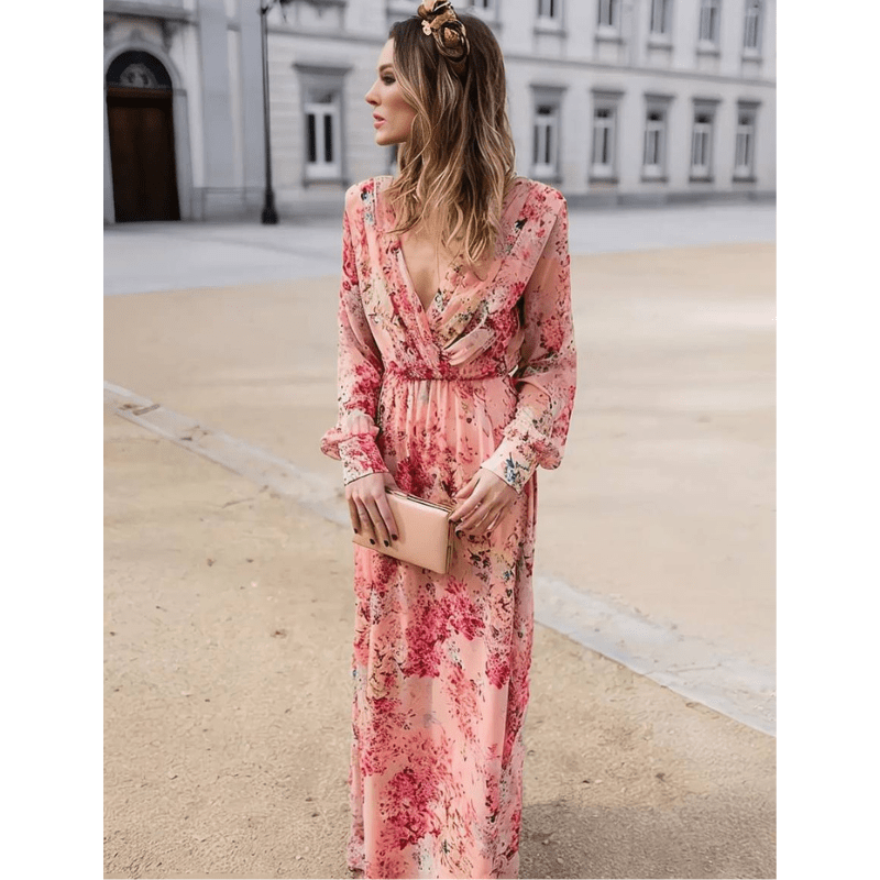 Abito lungo bohémien floreale da donna – Fascino romantico e fluido