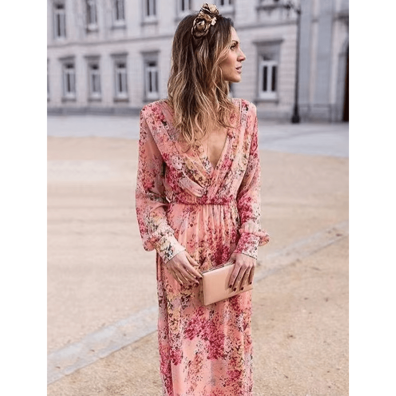 Abito lungo bohémien floreale da donna – Fascino romantico e fluido