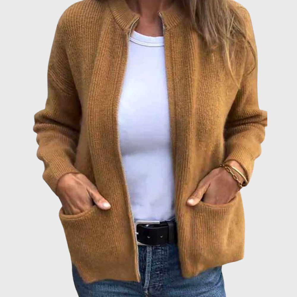 Gilet zippé pour femme avec capuche en maille douce – Confortable et décontracté