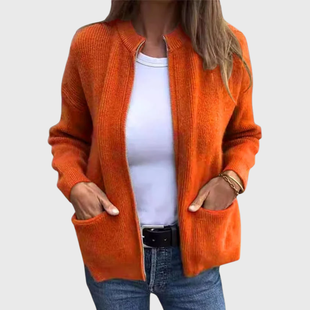 Gilet zippé pour femme avec capuche en maille douce – Confortable et décontracté