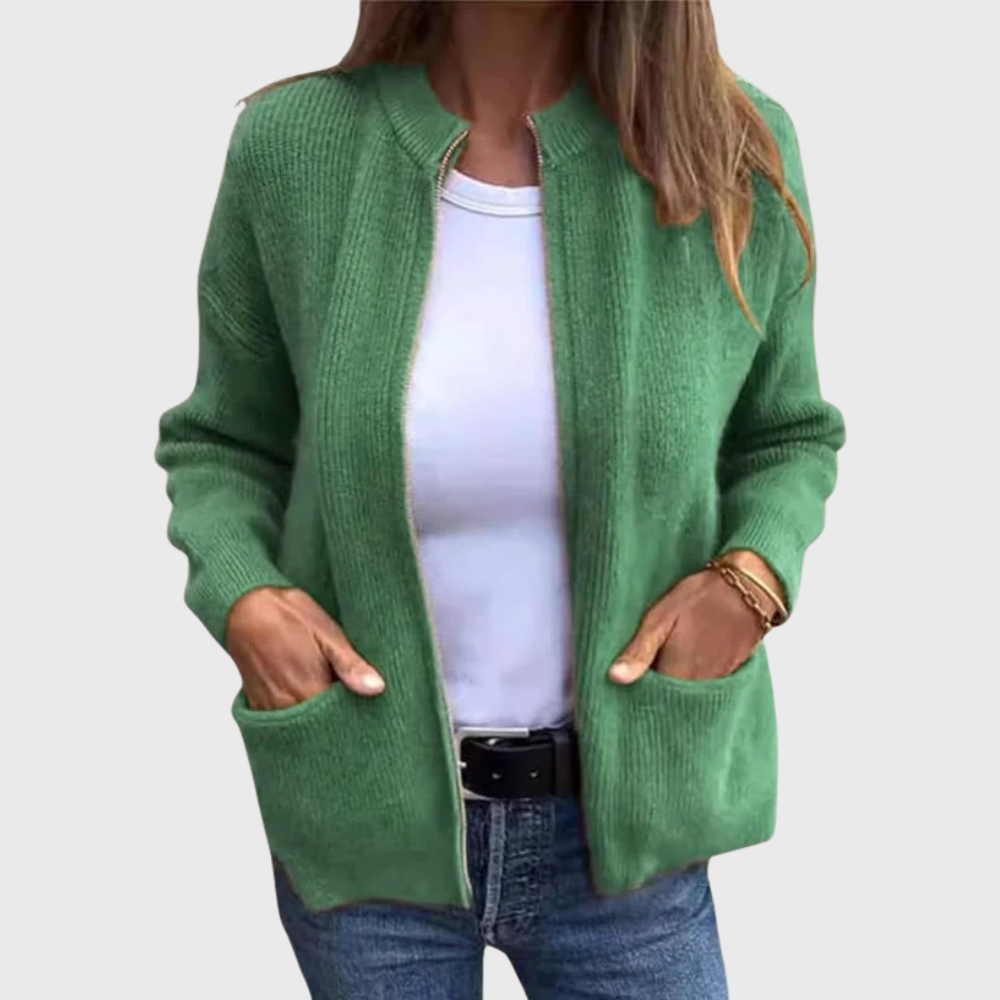 Gilet zippé pour femme avec capuche en maille douce – Confortable et décontracté
