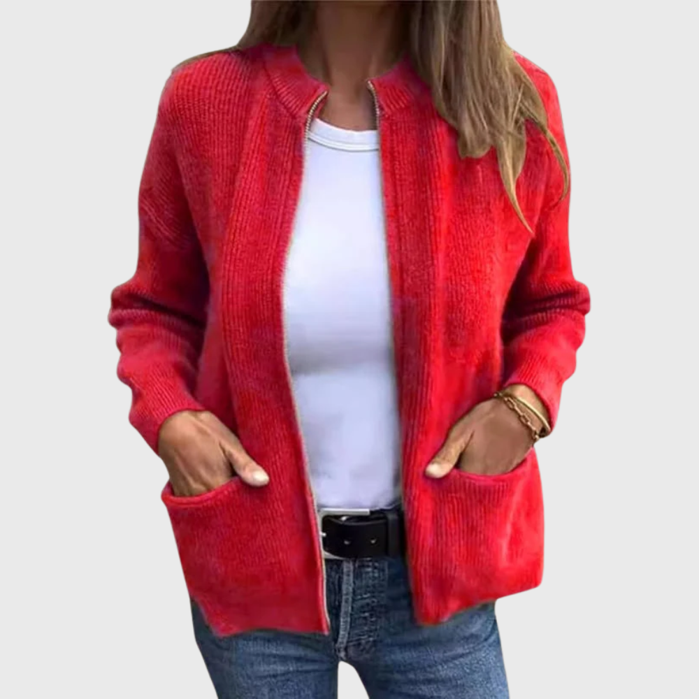 Gilet zippé pour femme avec capuche en maille douce – Confortable et décontracté
