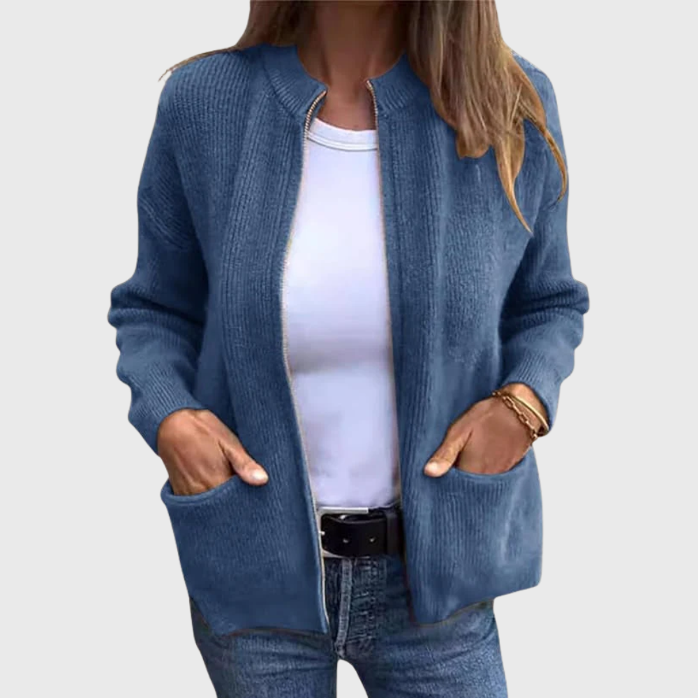 Gilet zippé pour femme avec capuche en maille douce – Confortable et décontracté