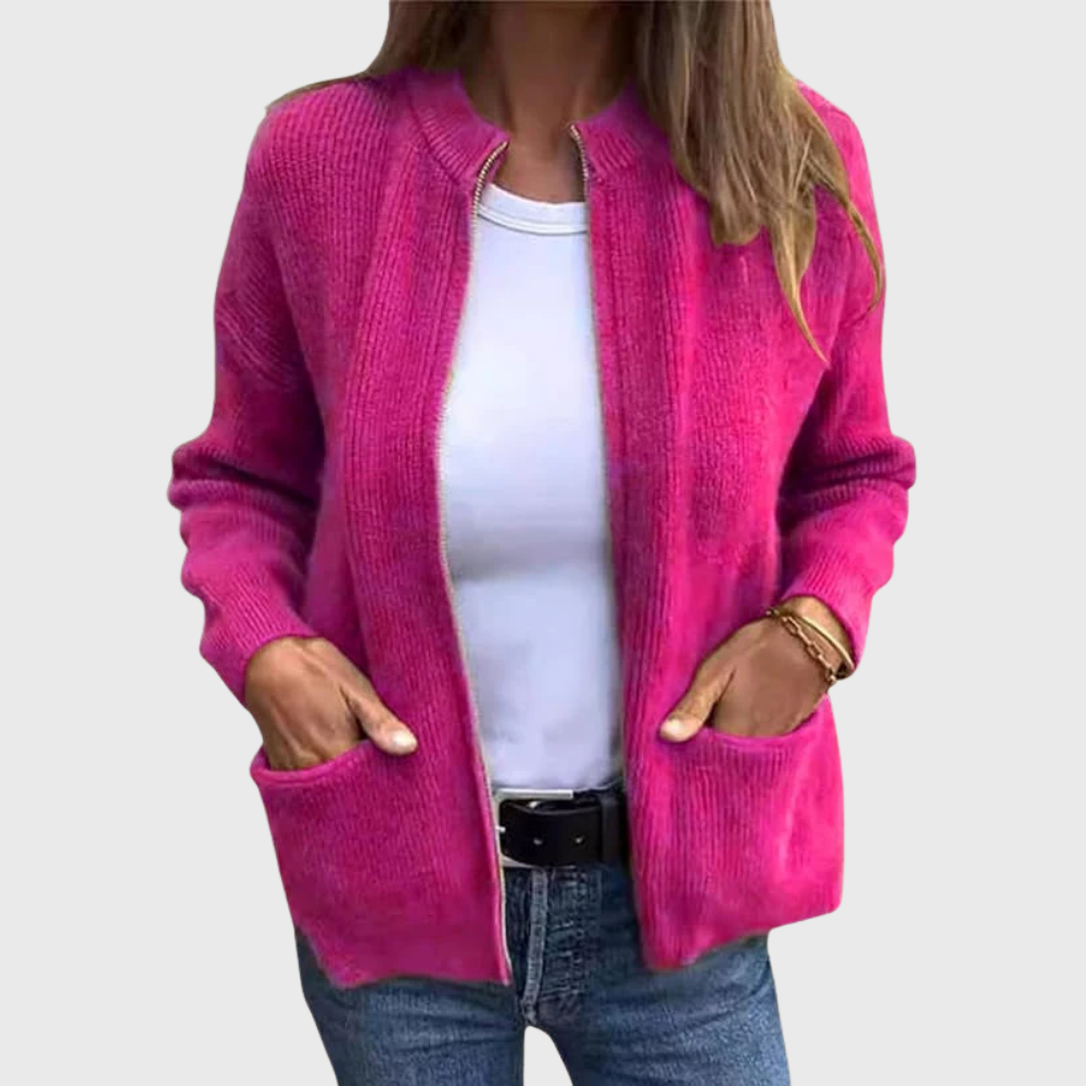 Gilet zippé pour femme avec capuche en maille douce – Confortable et décontracté