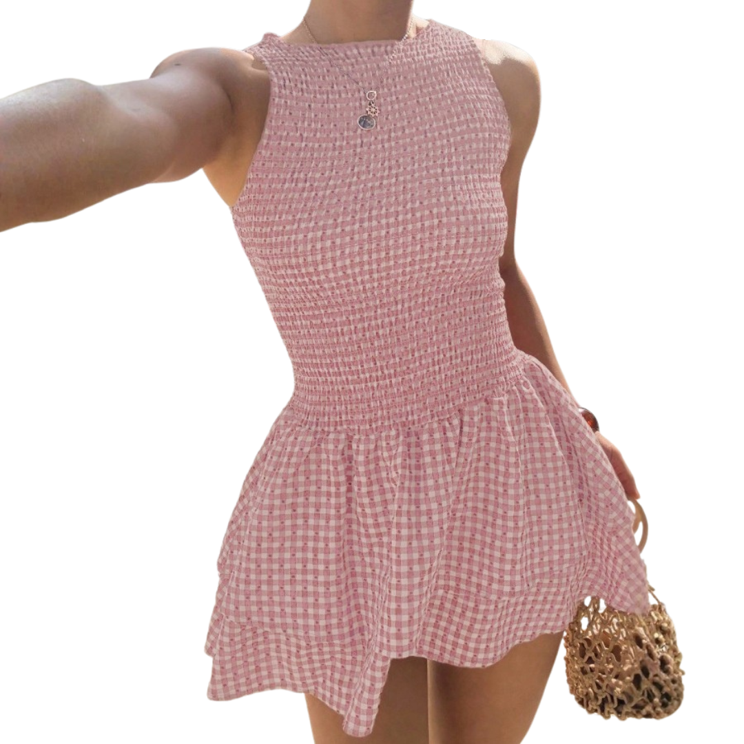 Abito a quadri da donna con spalle scoperte - Chic e femminile