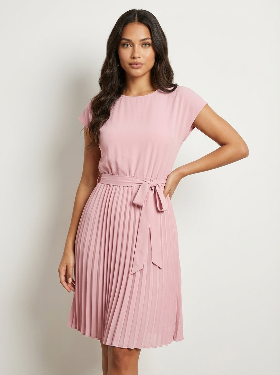 Abito midi plissettato da donna – Con cintura ed elegante