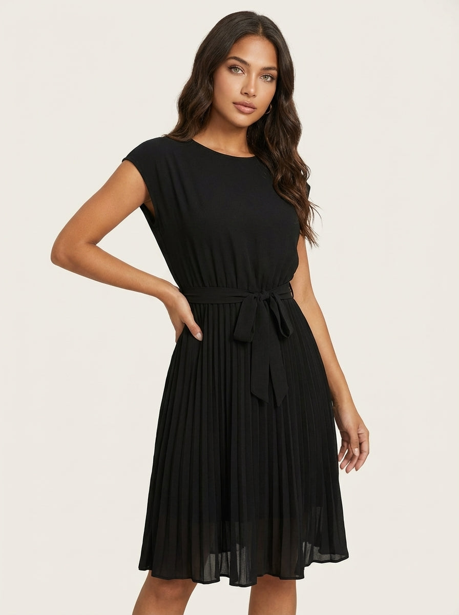Abito midi plissettato da donna – Con cintura ed elegante