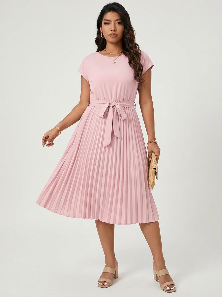 Abito midi plissettato da donna – Con cintura ed elegante