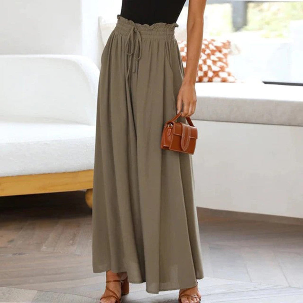 Pantaloni palazzo a vita alta e gamba larga da donna – Comodi pantaloni con coulisse