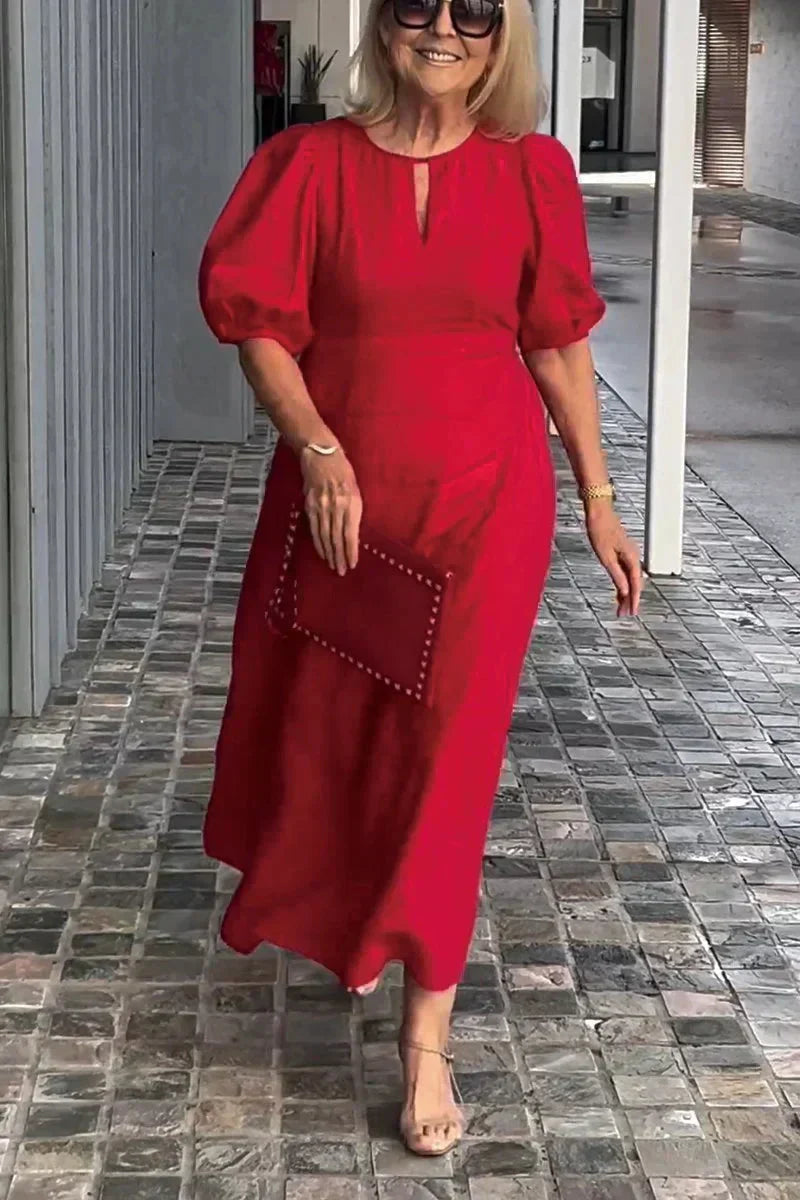 Abito Midi A-Line con Maniche a Sbuffo – Eleganza Senza Tempo