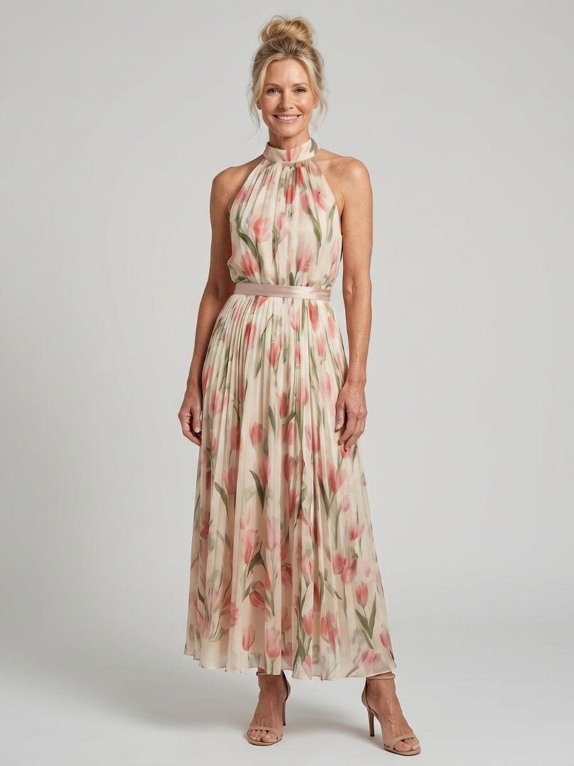 Abito midi floreale da donna con collo halter - Elegante ed estivo