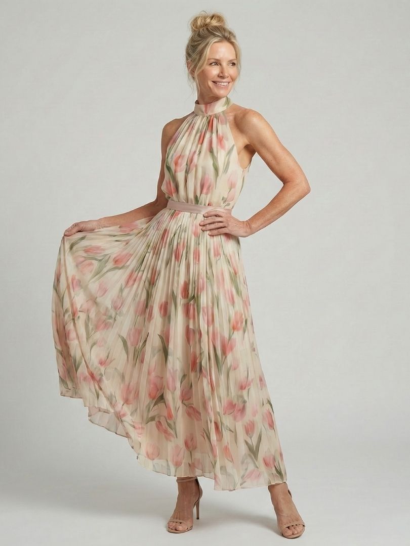 Abito midi floreale da donna con collo halter - Elegante ed estivo