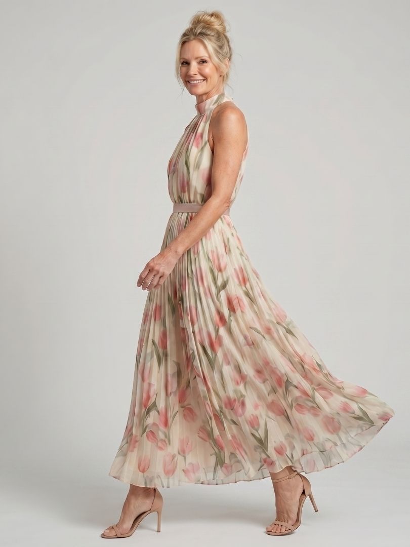 Abito midi floreale da donna con collo halter - Elegante ed estivo
