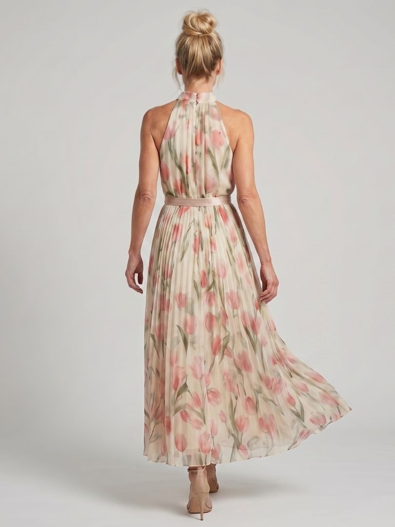 Abito midi floreale da donna con collo halter - Elegante ed estivo