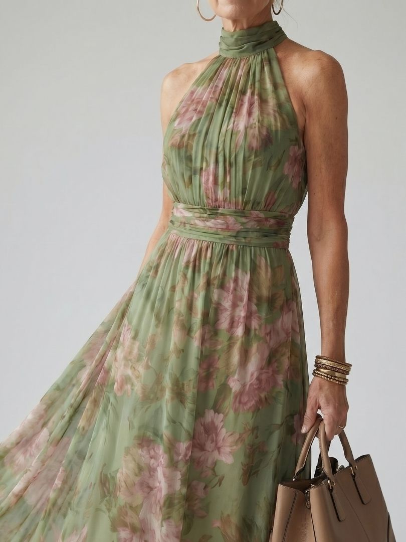 Abito midi arricciato da donna con collo halter - Elegante e femminile