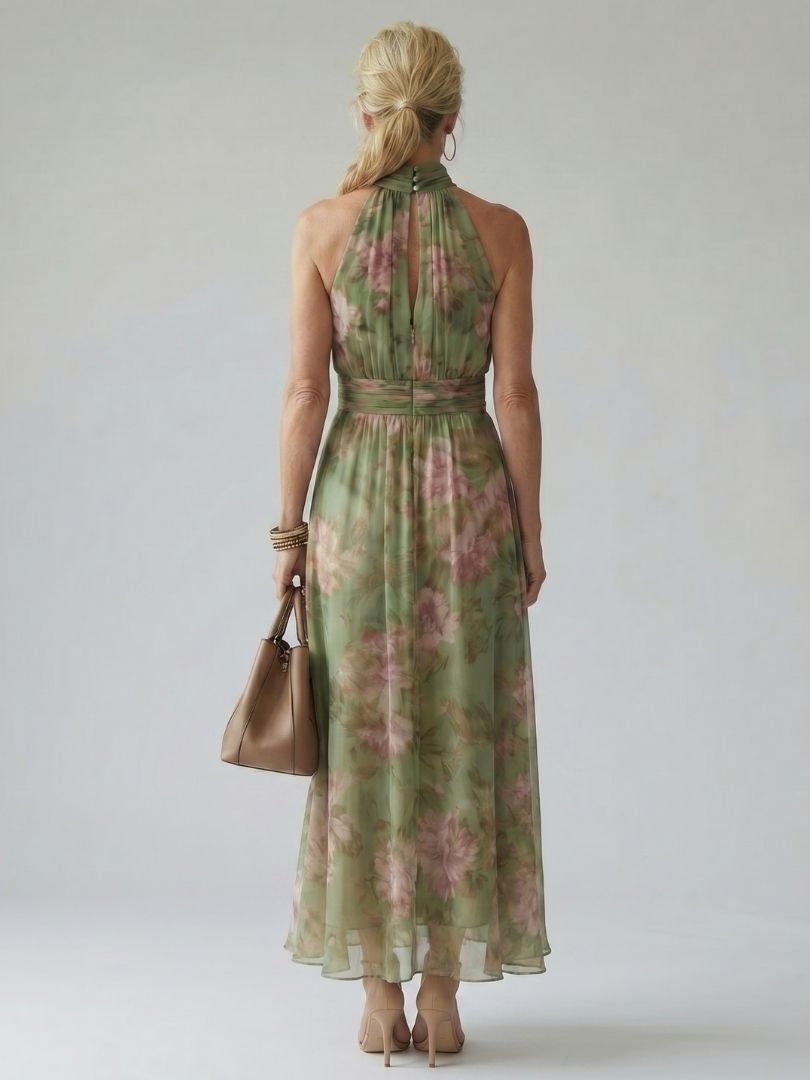 Abito midi arricciato da donna con collo halter - Elegante e femminile