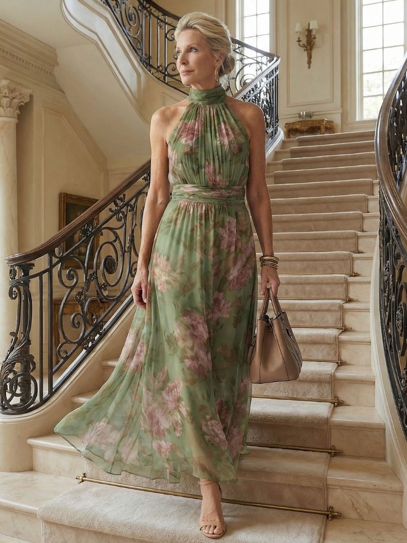 Abito midi arricciato da donna con collo halter - Elegante e femminile