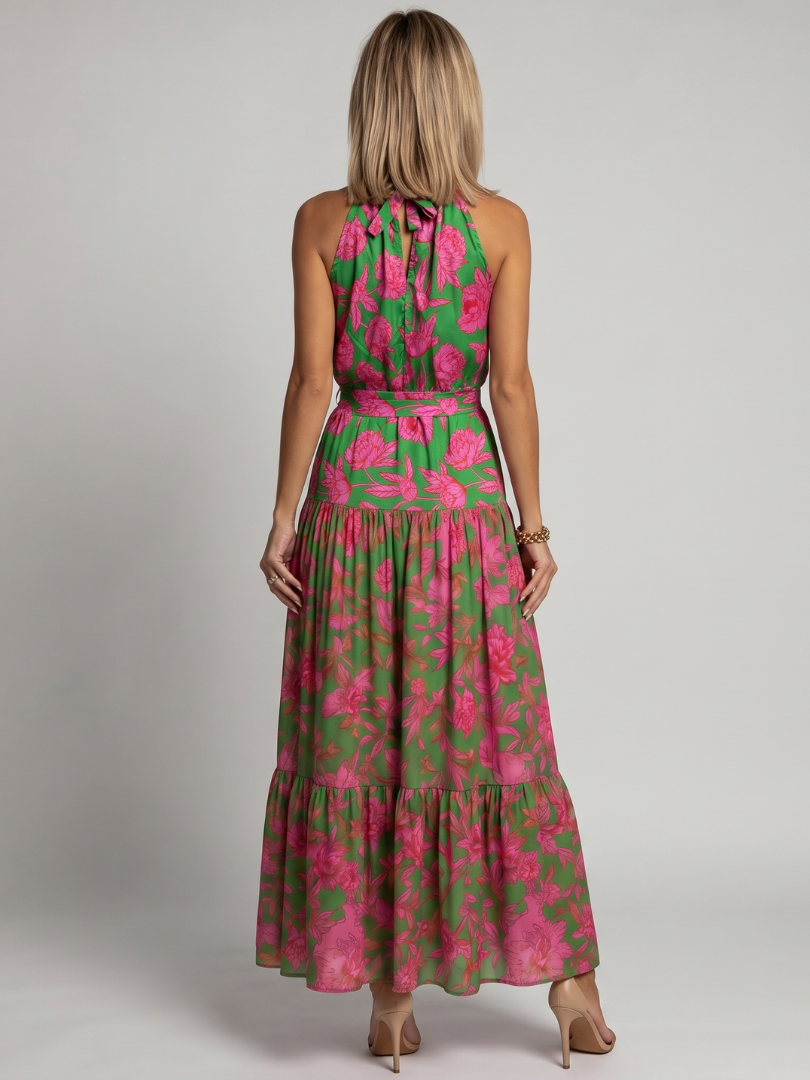 Abito midi drappeggiato da donna con collo halter - Chic e valorizzante