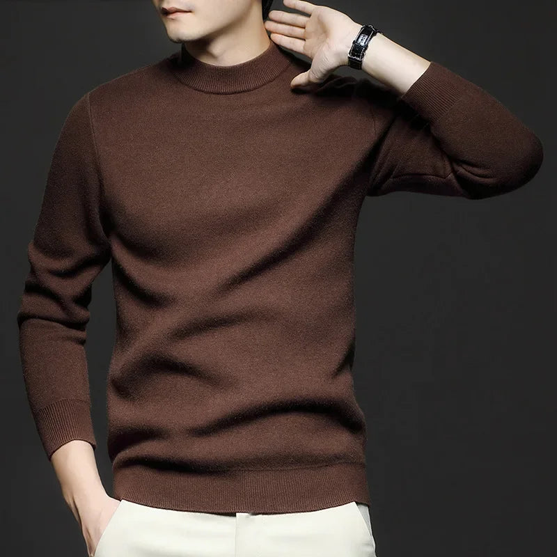 Maglione da uomo in lana semplice con collo a vita media