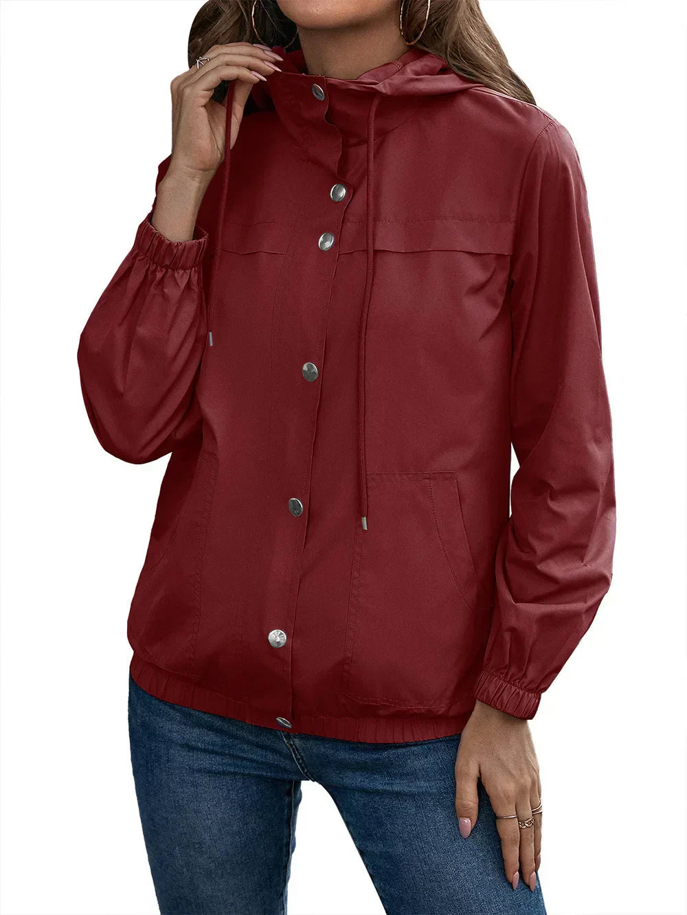 Cappotto casual da donna con cappuccio e bottoni