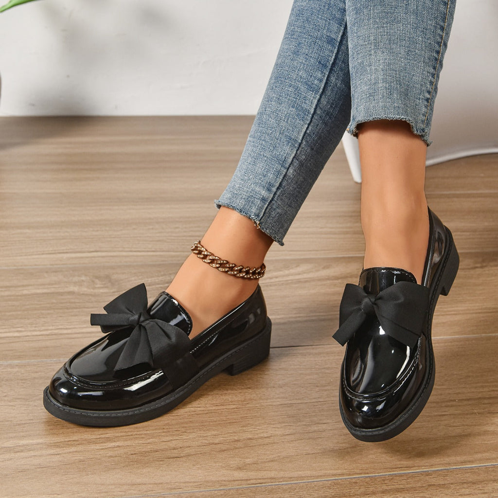 Mocassini in Pelle Slip-On – Scarpe Eleganti con Fiocco e Suola Platform