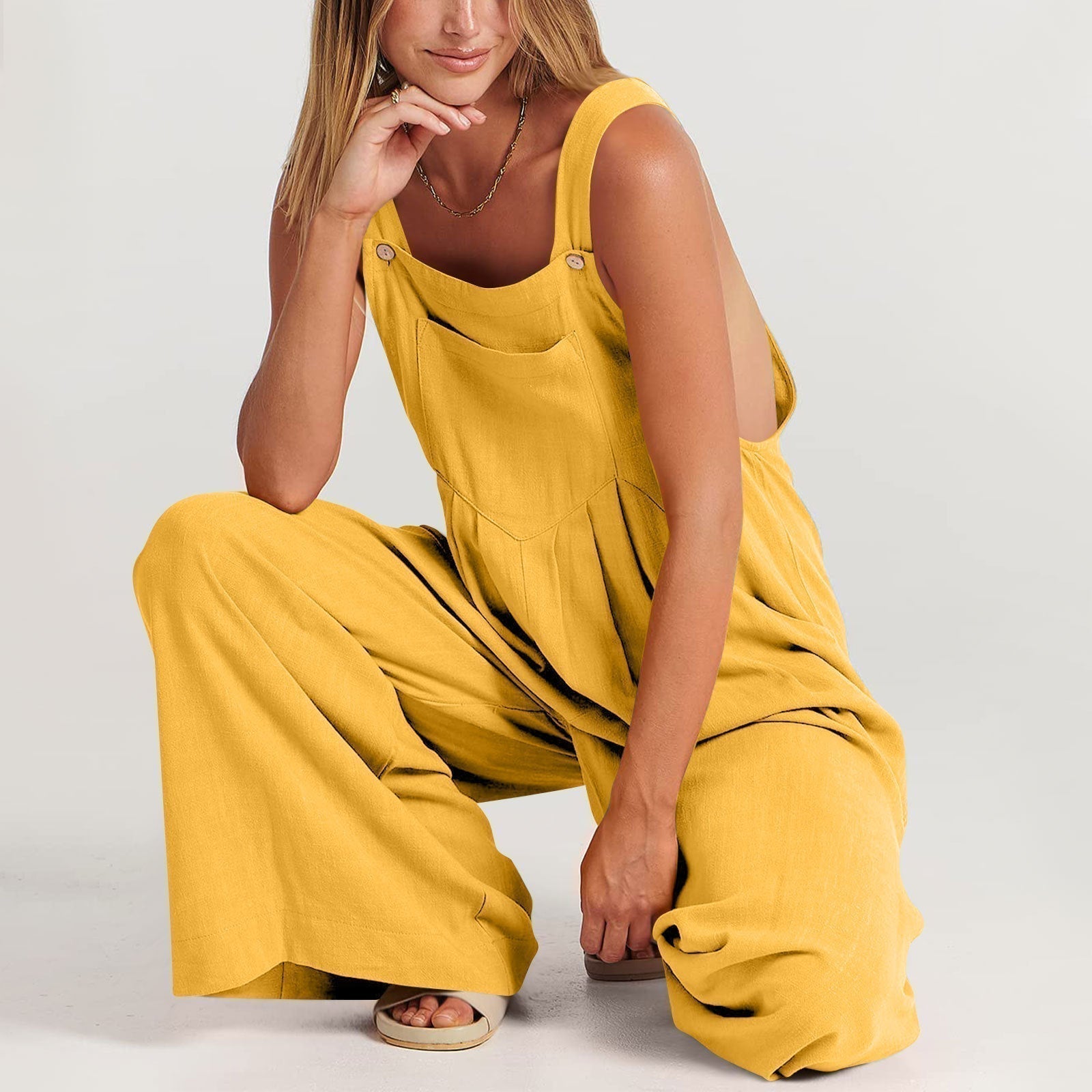 Tuta elegante casual da donna – Tuta ampia senza maniche con spalline