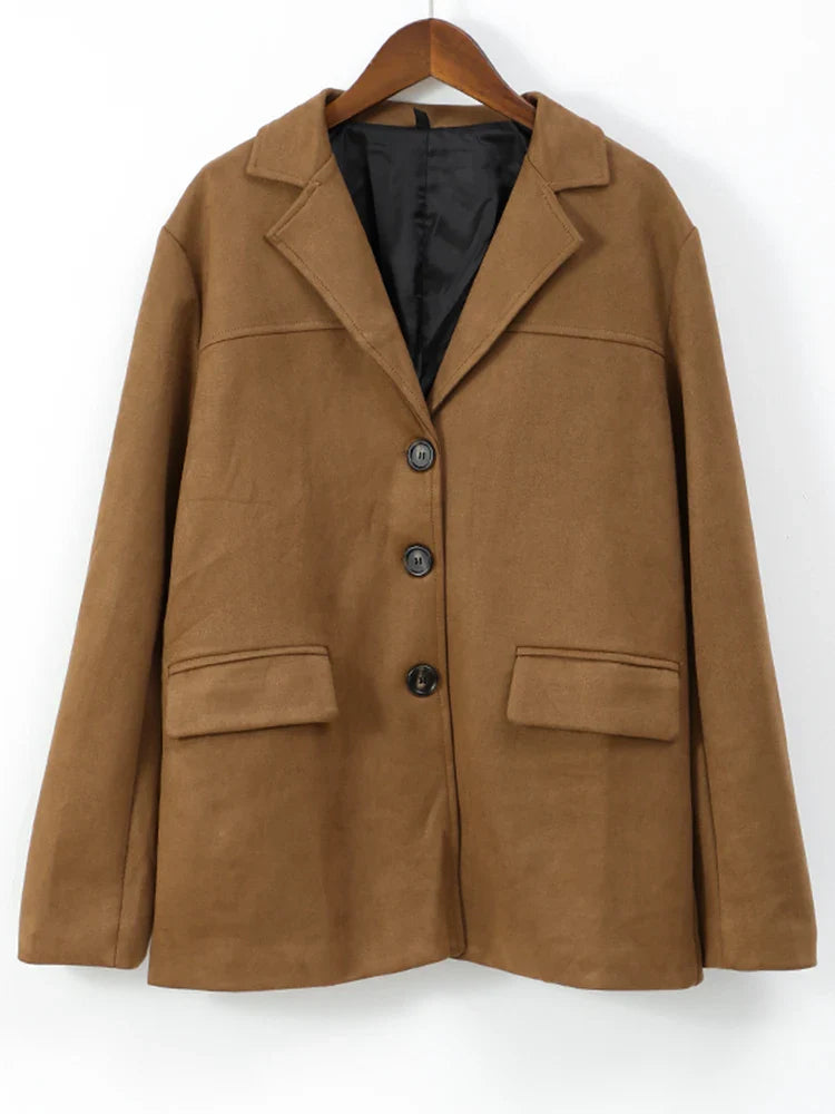 Giacca con risvolto e tasca - Cappotto autunnale versatile e caldo a maniche lunghe da donna