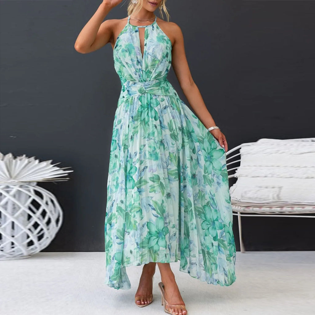 Abito maxi floreale da donna con collo halter - Boho ed elegante