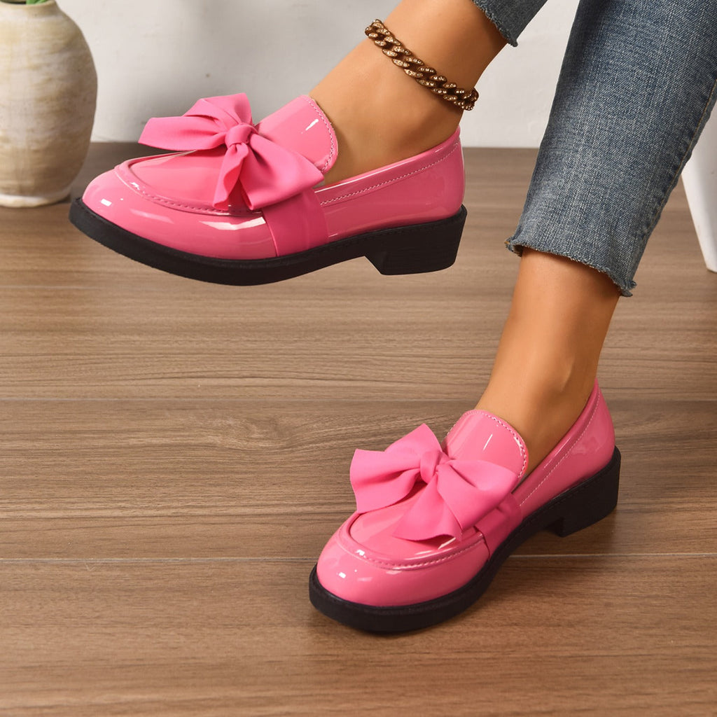 Mocassini in Pelle Slip-On – Scarpe Eleganti con Fiocco e Suola Platform