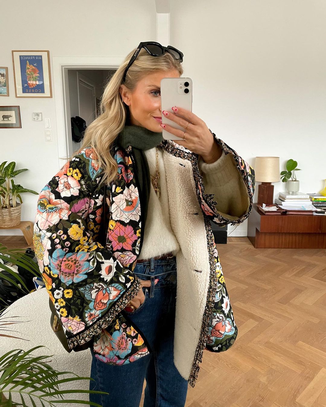 Giacca trapuntata reversibile da donna con stampa floreale colorata - Stile bohémien spesso e foderato