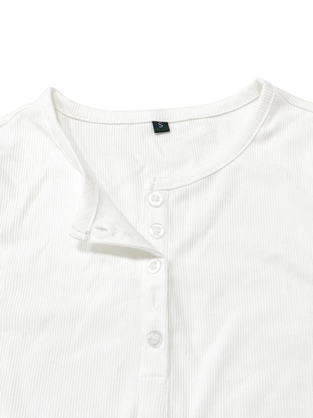 Top Donna a Costine a Maniche Lunghe – T-Shirt Henley con Bottoni