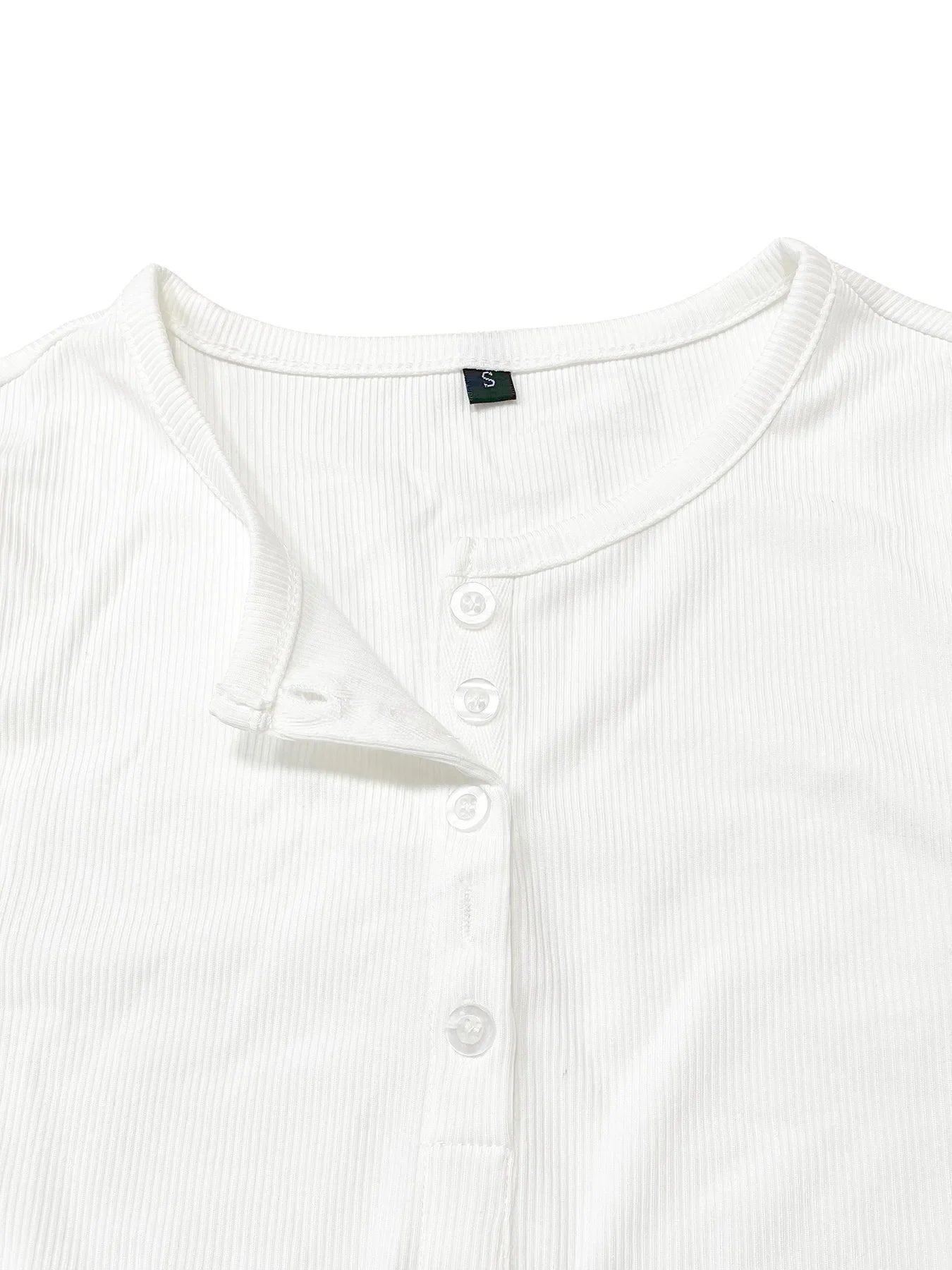 Top Donna a Costine a Maniche Lunghe – T-Shirt Henley con Bottoni