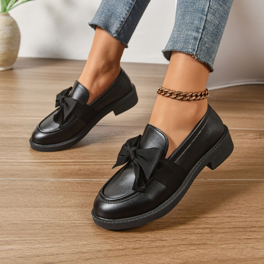 Mocassini in Pelle Slip-On – Scarpe Eleganti con Fiocco e Suola Platform
