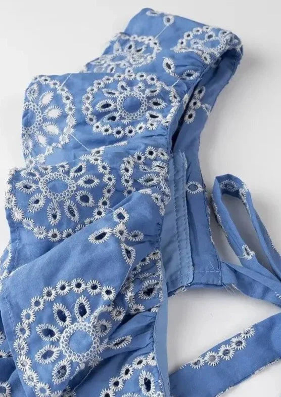 Abito maxi ricamato da donna con schiena scoperta – Elegante ed estivo