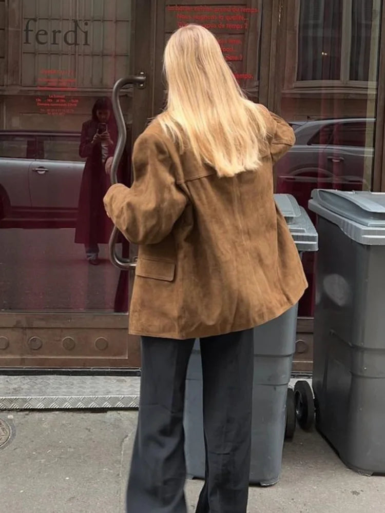 Giacca con risvolto e tasca - Cappotto autunnale versatile e caldo a maniche lunghe da donna