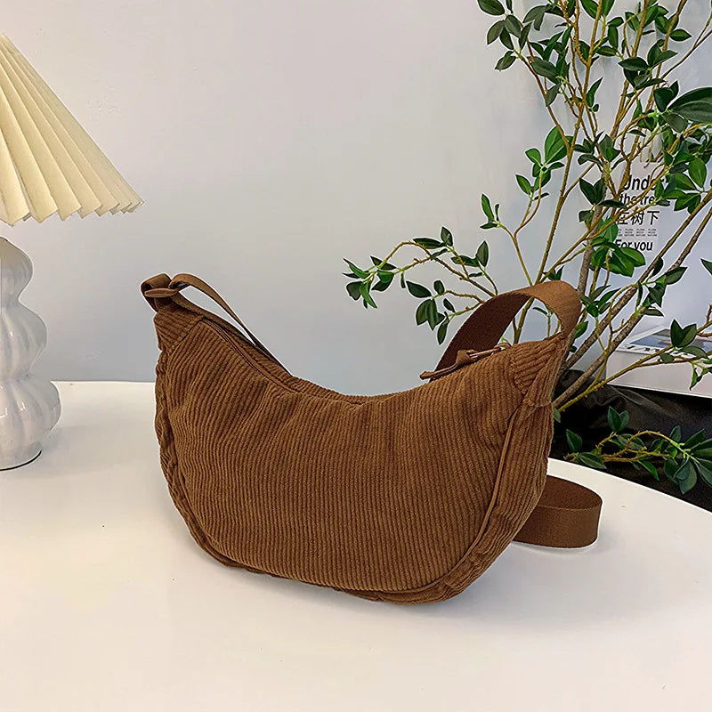 Borsa a Tracolla Donna Vintage in Velluto a Coste – Tracolla Regolabile Borsa Leggera e Casual per Uso Quotidiano