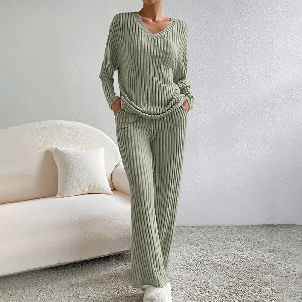 Completo da casa in maglia comodo a 2 pezzi da donna
