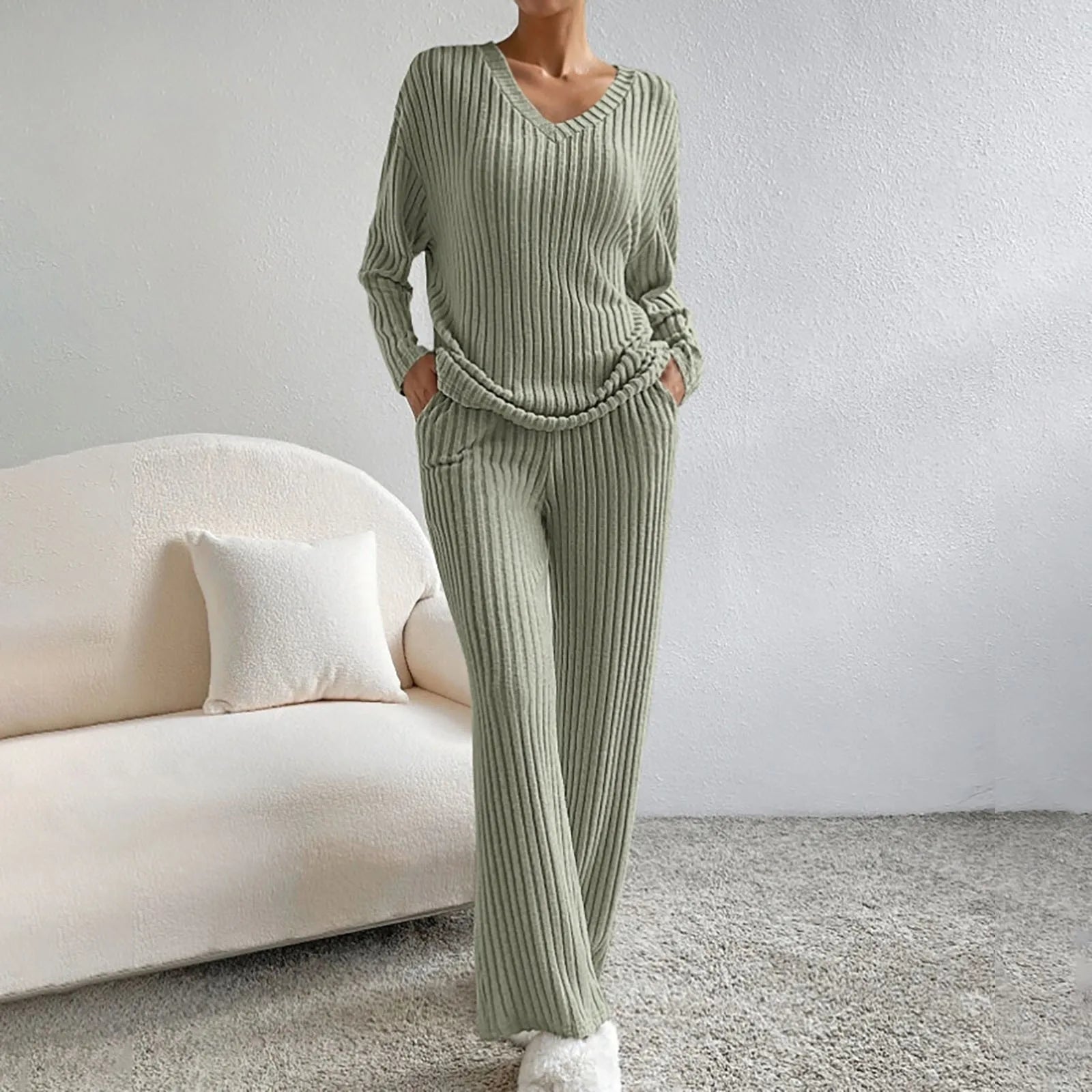 Completo da casa in maglia comodo a 2 pezzi da donna