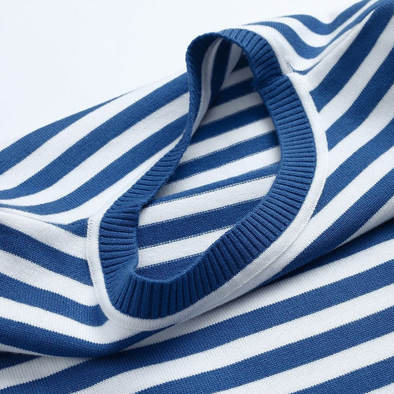 Felpa da donna a righe a maniche lunghe in maglia – Top casual con scollo rotondo